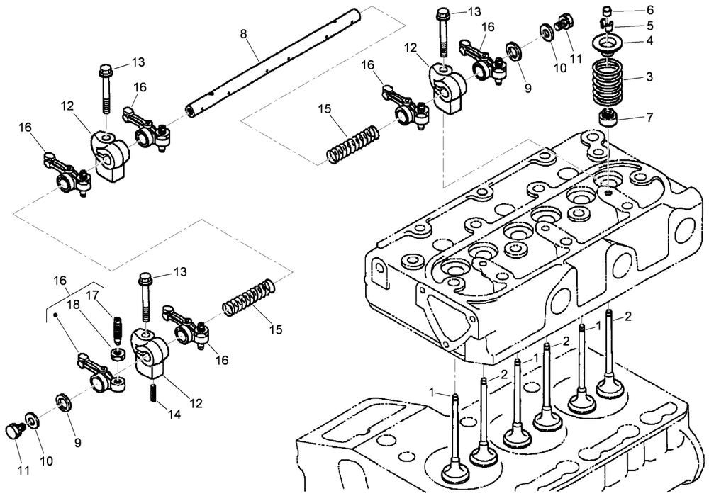 Valve And Rocker Arm Assembly Diagram and Parts List for 74264TE (310000001-310999999)(2010) Toro Lawn Mower