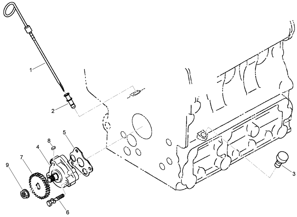 Dipstick, Guide And Oil Pump Assembly Diagram and Parts List for 74264TE (310000001-310999999)(2010) Toro Lawn Mower