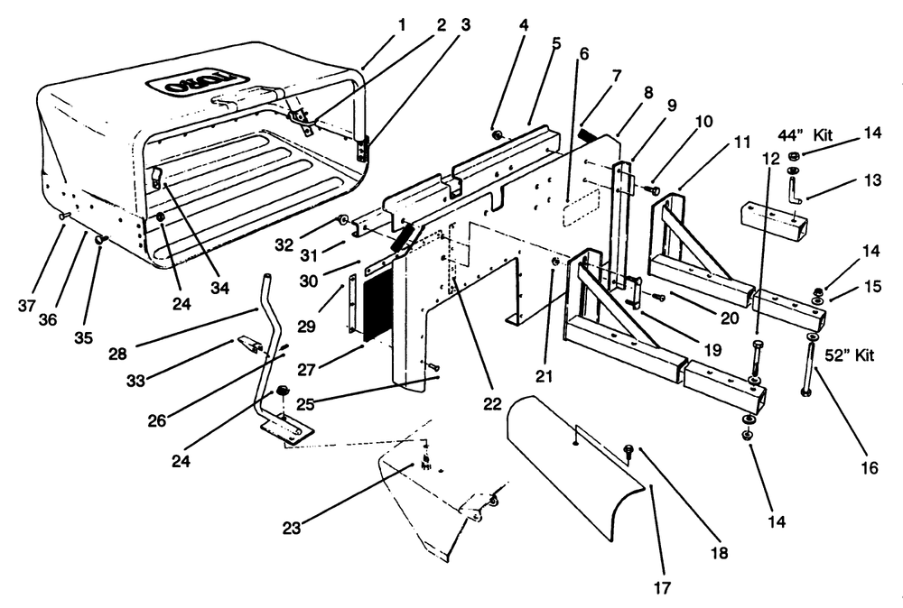 44" & 52" Model 30128 Diagram and Parts List for 30128 790001 - 799999 Toro Lawn Tractor Accessories
