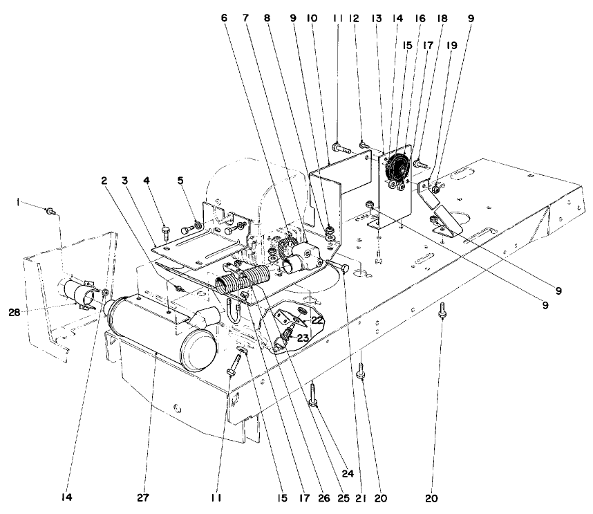 Exhaust System Diagram and Parts List for 57111 1000001 - 1999999 Toro Lawn Tractor