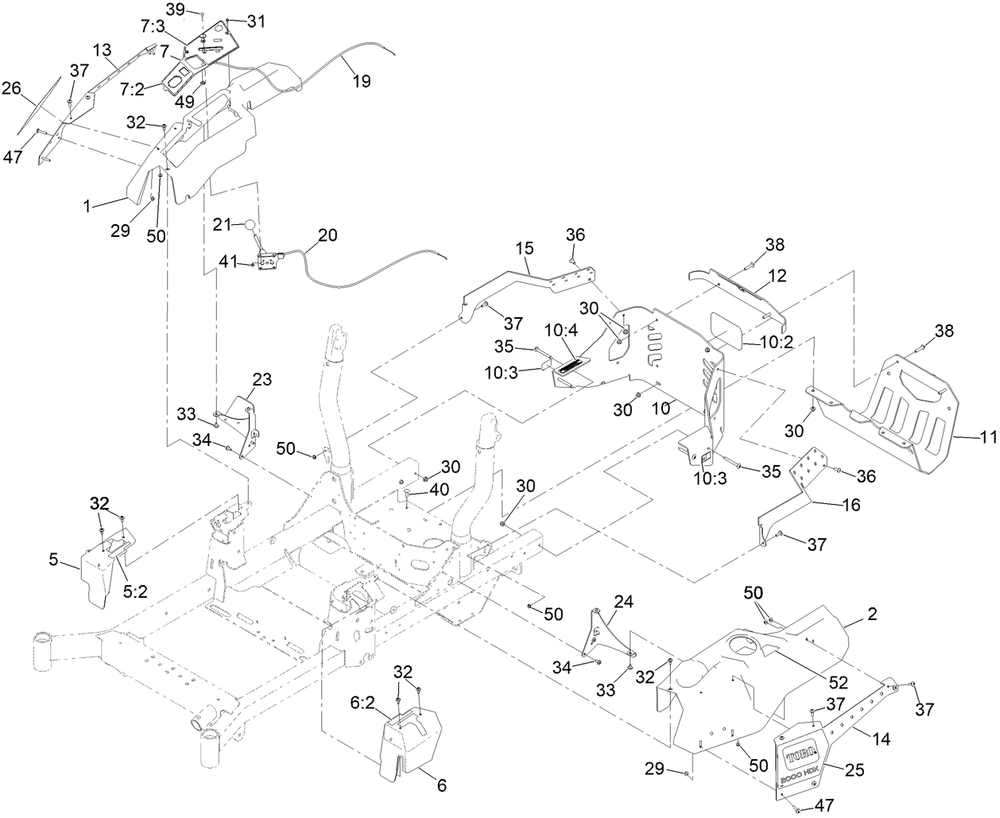 Control Panel And Guard Assembly Diagram and Parts List for 74456TE 412000000 - 414400999 Toro Lawn Tractor