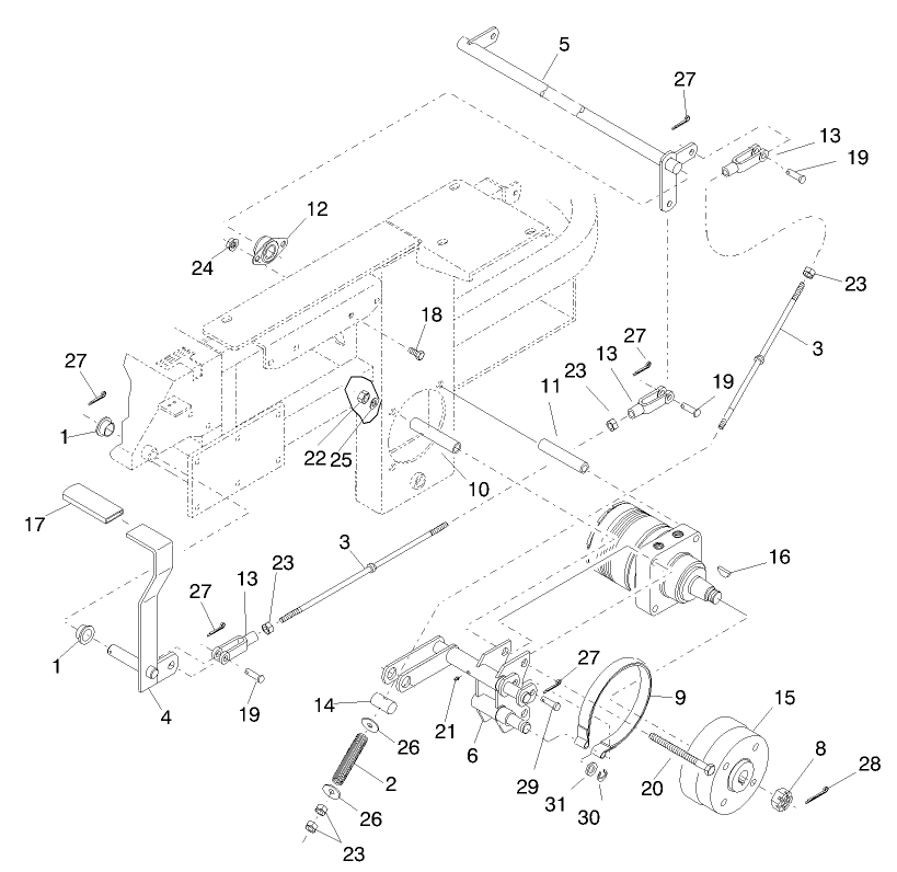 Parking Brake Diagram and Parts List for 74200 890001 - 899999 Toro Lawn Tractor