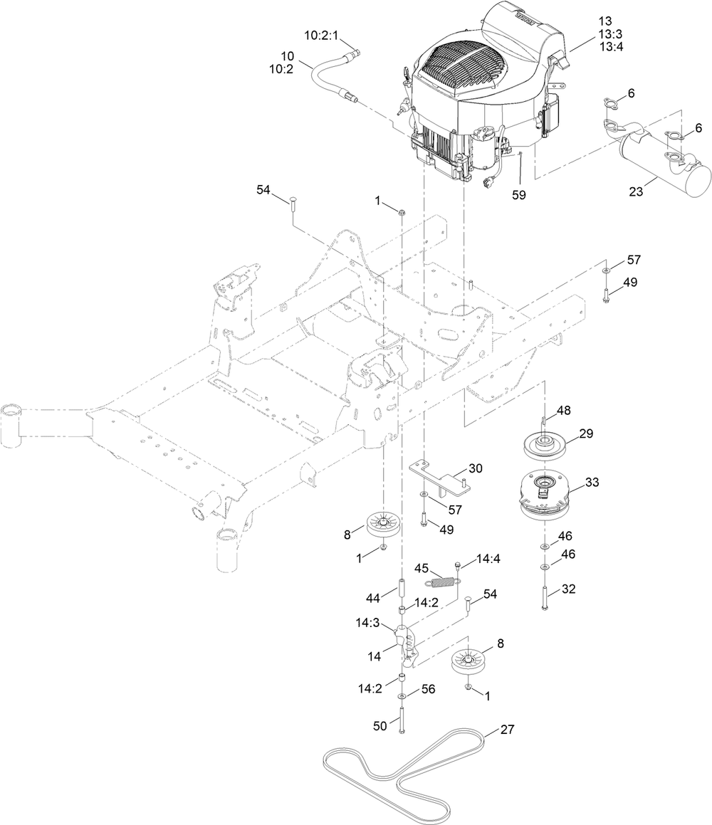 Engine Assembly Diagram and Parts List for 76601 410400000 - 412173588 Toro Lawn Tractor
