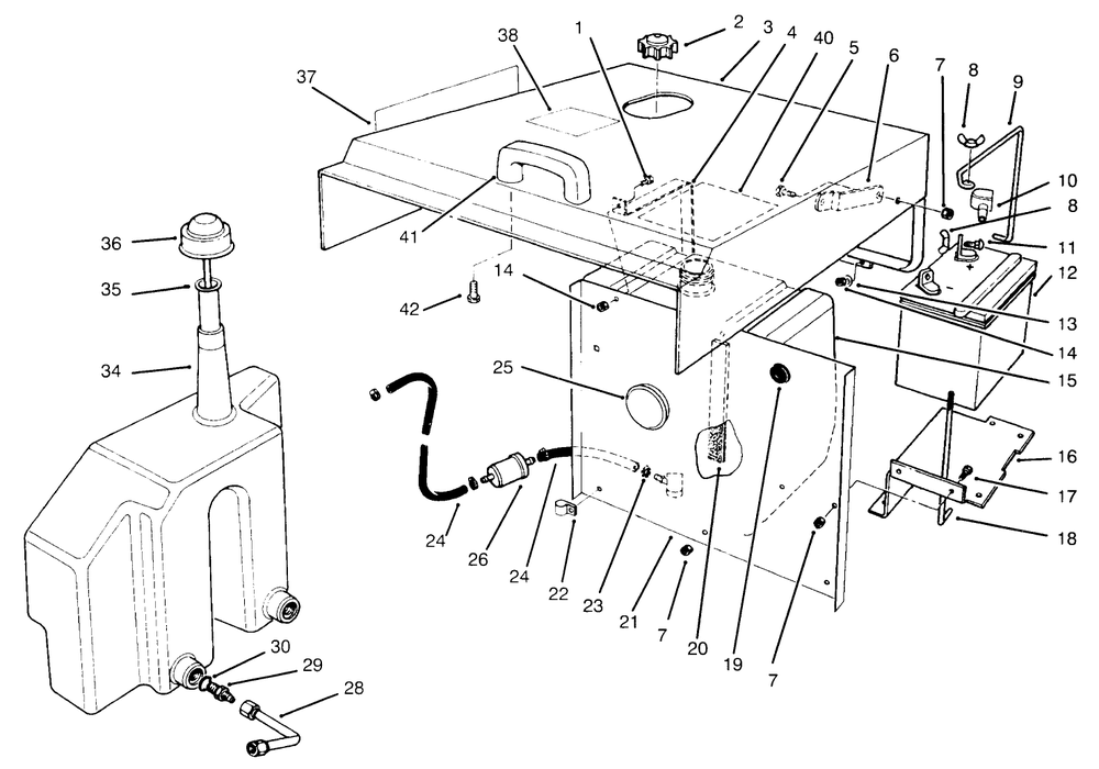 Hood, Fuel Tank & Hydraulic Reservoir Assembly Diagram and Parts List for 30610 690001 - 699999 Toro Lawn Tractor