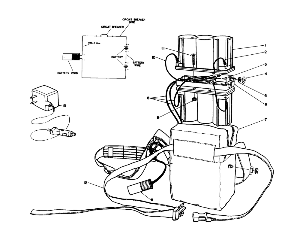 Battery Pack Assembly Diagram and Parts List for 51790 1000001 - 1999999 Toro Leaf Blower / Vacuum