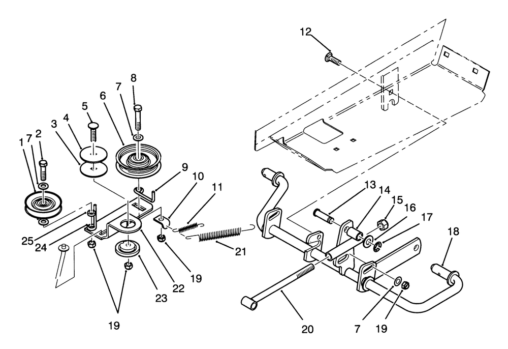 Idler And Pedal Shaft Assembly Diagram and Parts List for 72060 3900001 - 3999999 Toro Lawn Tractor