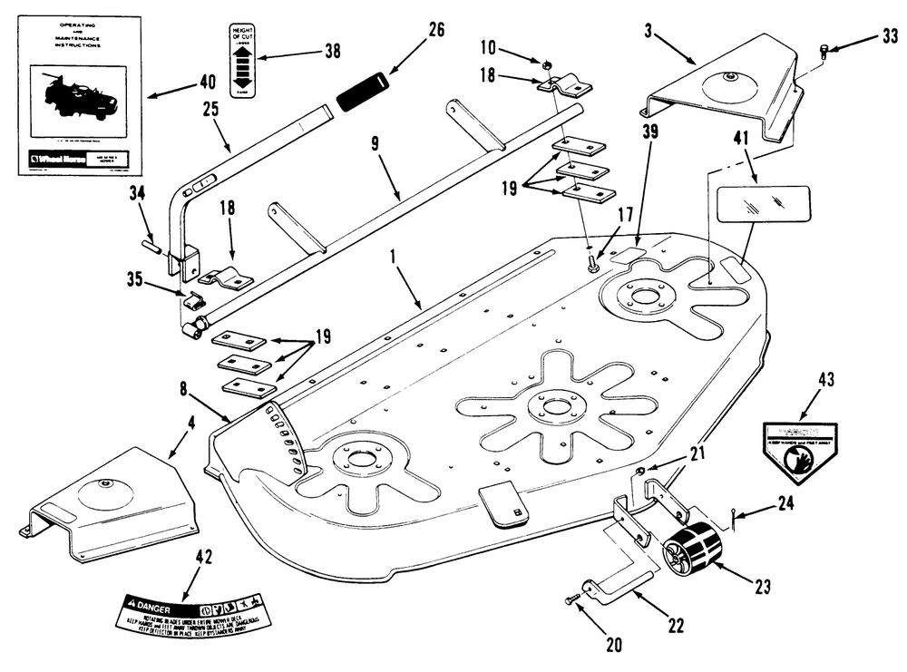 Deck Assembly Diagram and Parts List for 05-42RY02 1000001 - 1999999 Toro Lawn Mower