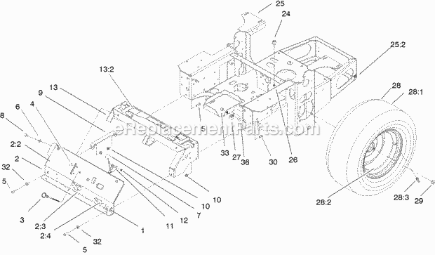 Main Frame Assembly Diagram and Parts List for 74164 240000001-240999999 Toro Lawn Mower