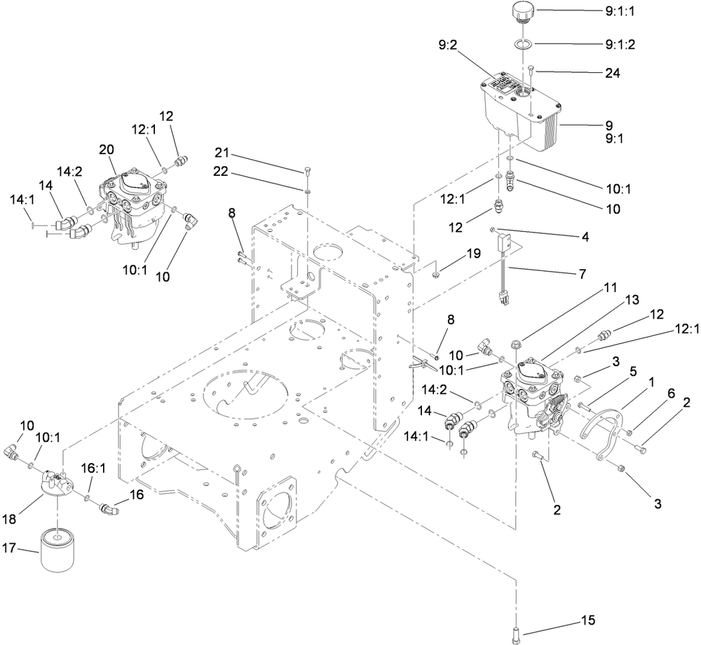 Hydraulic System Assembly Diagram and Parts List for 30488 (311000001-311999999)(2011) Toro Lawn Mower