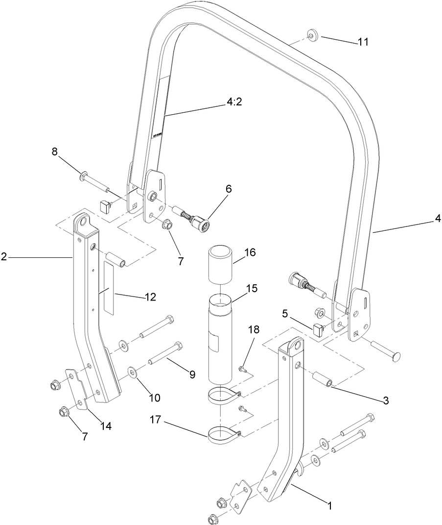 Roll-Over Protection System Assembly Diagram and Parts List for 74965CP (310000001-310999999)(2010) Toro Lawn Mower