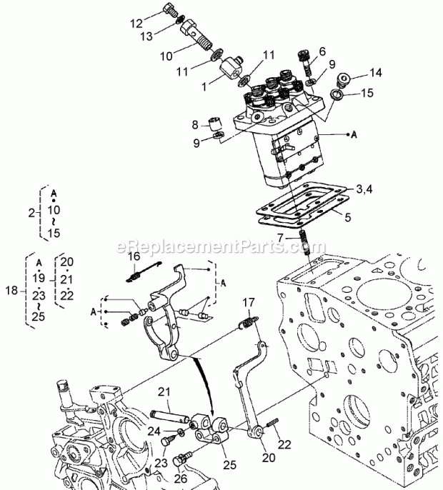 Injection Pump And Governor Assembly Diagram and Parts List for 74265 260000001-260999999 Toro Lawn Mower