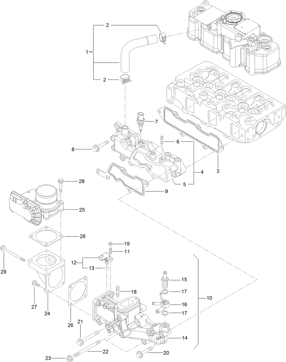 Suction Manifold Assembly Diagram and Parts List for 22370 413000000 - 414487256 Toro Lawn Tractor Accessories
