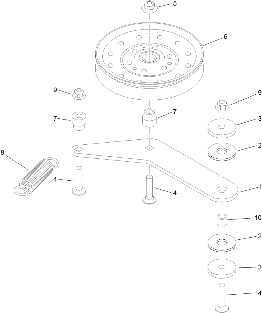 Right Hand Idler Assembly Diagram and Parts List for 79553 (312000001-312999999)(2012) Toro Lawn Mower