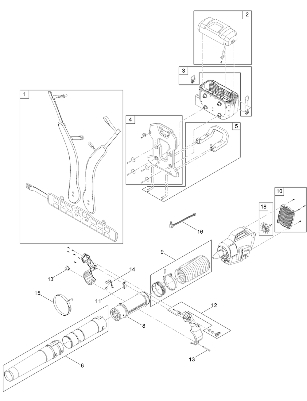 Revolution 60v Backpack And  Blower Cannon Tool Assembly Diagram and Parts List for 66200 323000001 - 999999999 Toro Leaf Blower / Vacuum
