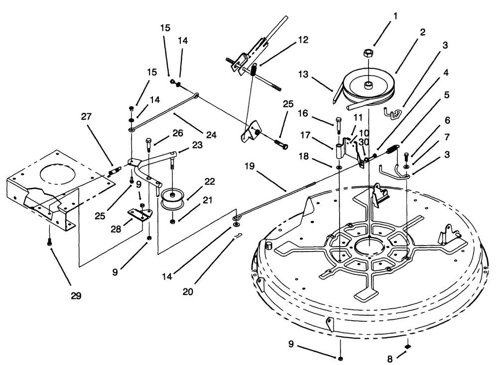 Pulley & Belt Assembly (32" Cutting Unit) Diagram and Parts List for 71182 4900001 - 4999999 Toro Lawn Tractor