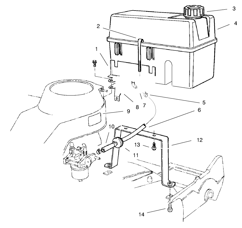 Gas Tank Assembly Diagram and Parts List for 22701 790000001 - 799999999 Toro Lawn Mower