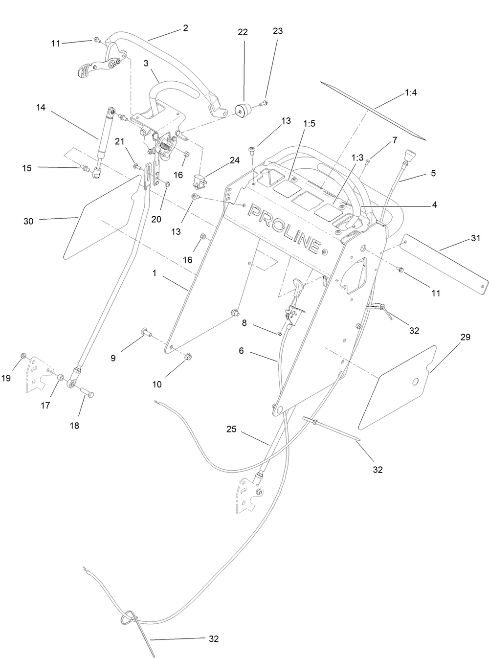 Operator Control Assembly Diagram and Parts List for 44454 406643229-407999999 Toro Lawn Mower