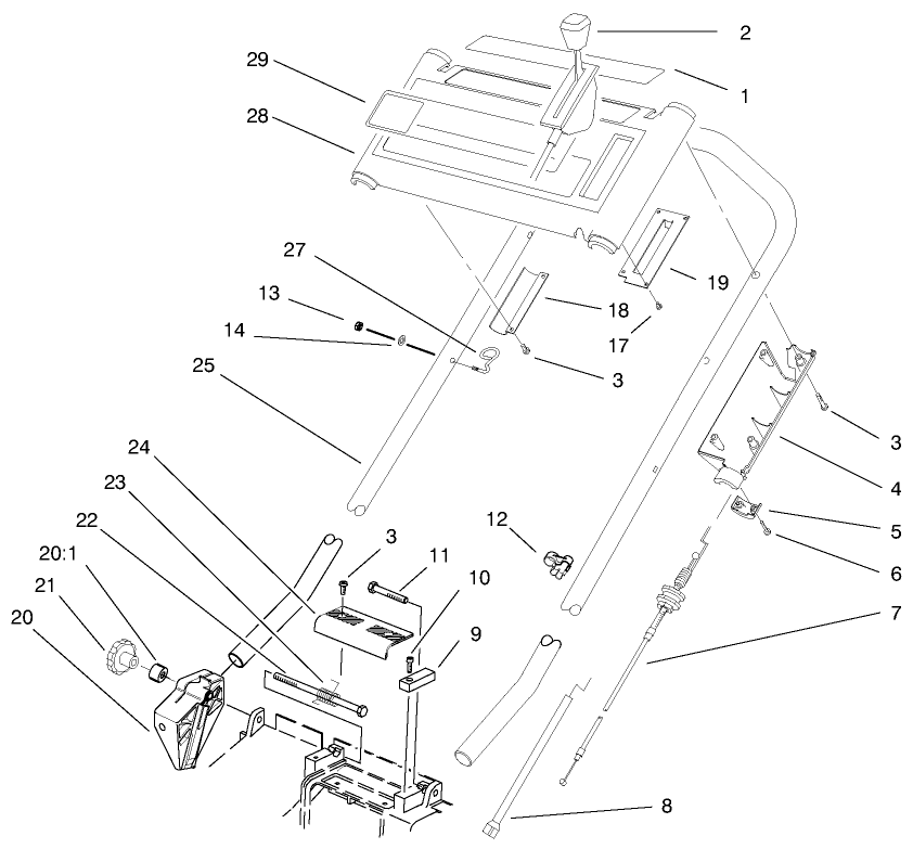 Handle Assembly Diagram and Parts List for 21013 8900001 - 8999999 Toro Lawn Mower
