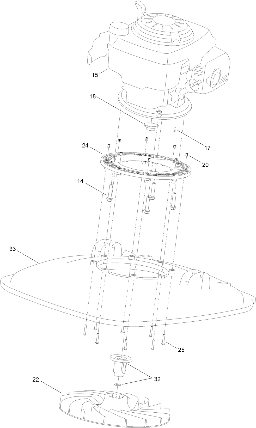 Engine And Impeller Assembly Diagram and Parts List for 2605 312000001 - 312999999 Toro Lawn Tractor Accessories
