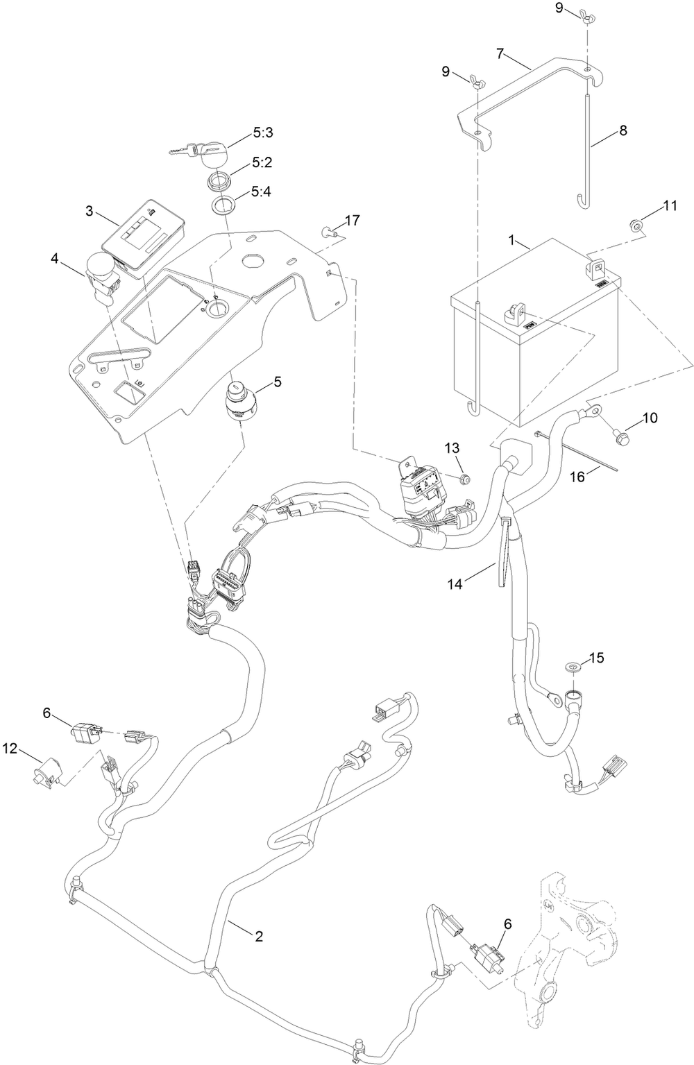 Electrical Assembly Diagram and Parts List for 72906 412200000 - 999999999 Toro Lawn Tractor