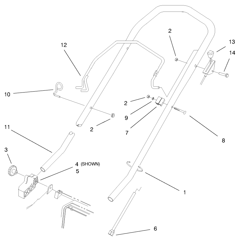 Handle Assembly Diagram and Parts List for 20803 9900001 - 9999999 Toro Lawn Mower