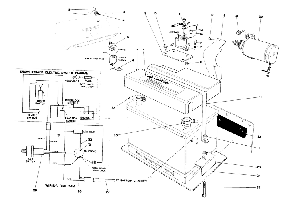 12 Volt Starting Motor Kit 42-3370 (Optional) Diagram and Parts List for 38150 6000001 - 6999999 Toro Snow Blower