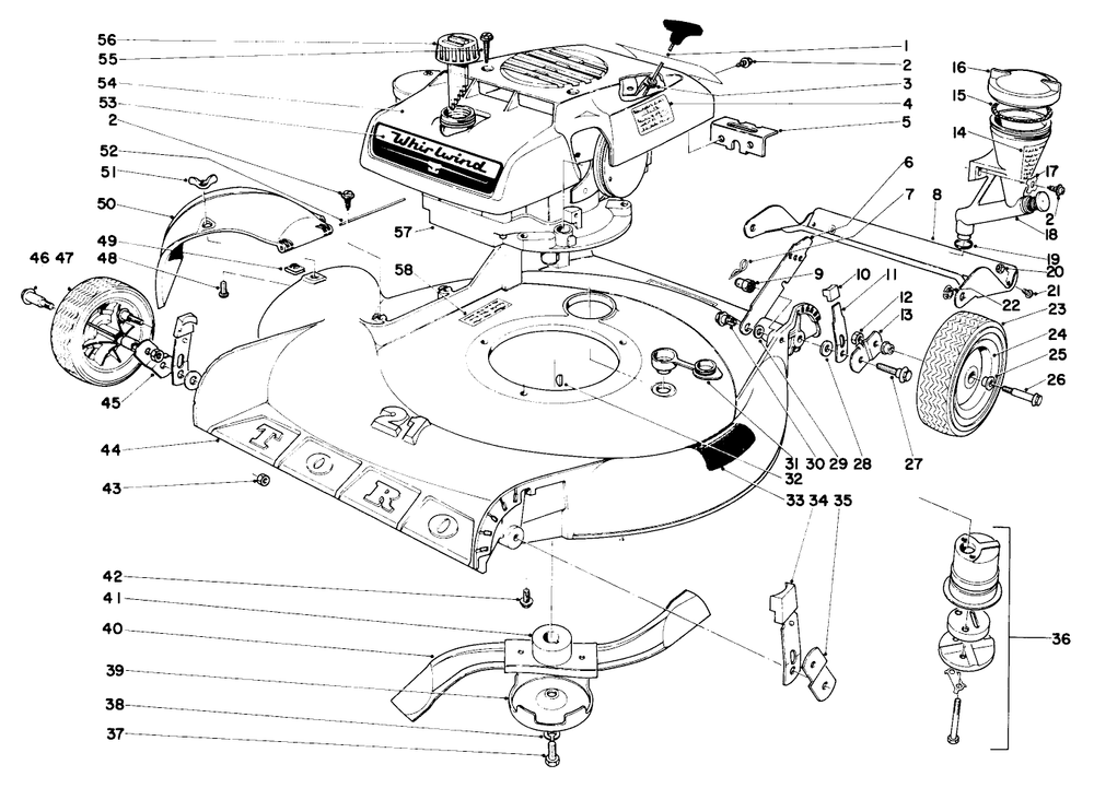 21" Whirlwind H.P. - Fingertip Start Diagram and Parts List for 19222 9000001 - 9999999 Toro Lawn Mower