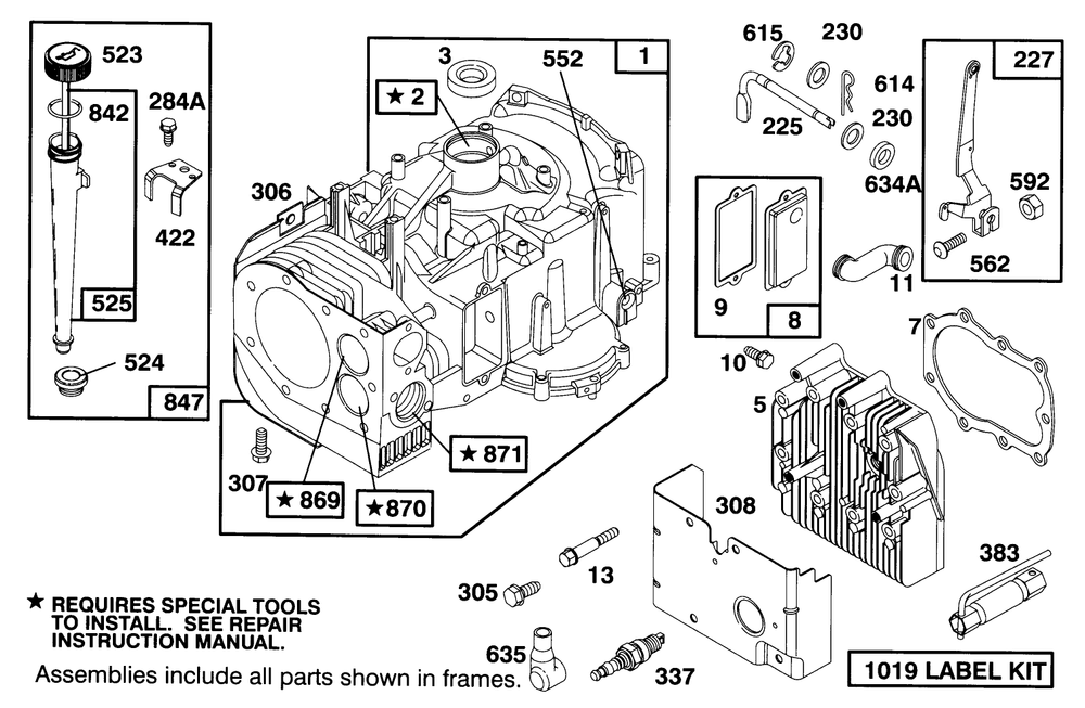 Engine Briggs & Stratton Model 282707-0119-01 Diagram and Parts List for 71200 5900001 - 5910000 Toro Lawn Tractor