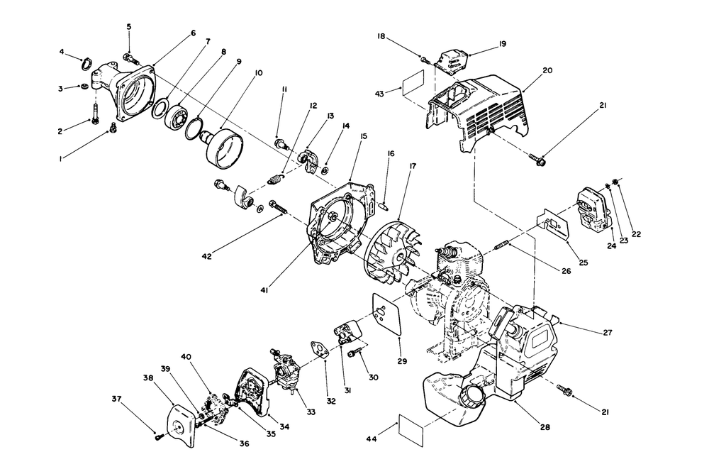 Engine Assembly Diagram and Parts List for 51665 0000001 - 0999999 Toro Trimmer