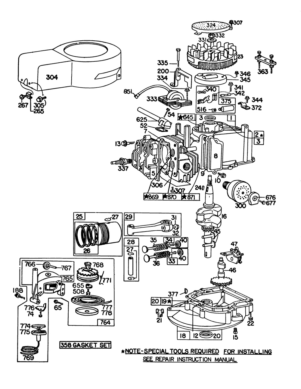 Engine Briggs & Stratton Model 92908-2052-02, Engine Briggs & Stratton Model 93508-0193-02 Diagram and Parts List for 16390 1000001 - 1999999 Toro Lawn Mower