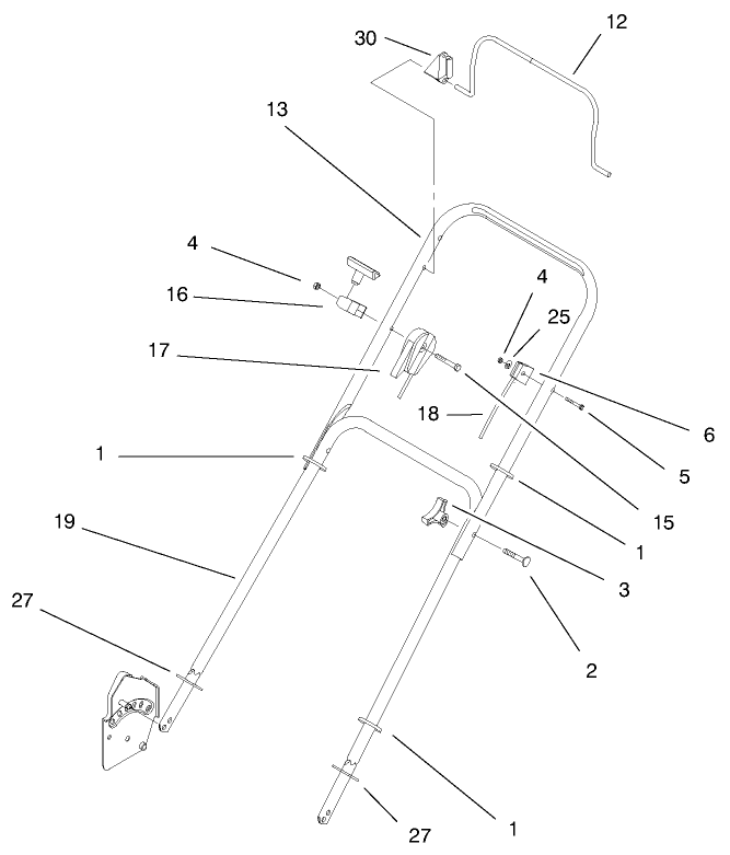 Handle Assembly Diagram and Parts List for 20713 9900001 - 9999999 Toro Lawn Mower