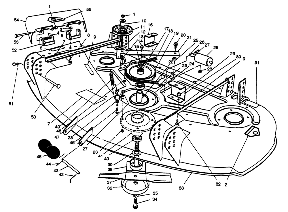 Deck & Spindle Assembly Diagram and Parts List for 30544 590001 - 599999 Toro Lawn Mower