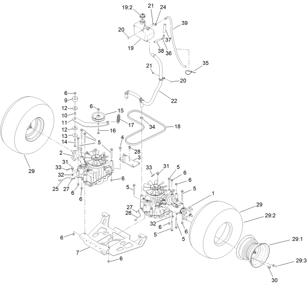 Ground Drive Assembly Diagram and Parts List for 72529 407034237-411699999 Toro Lawn Mower