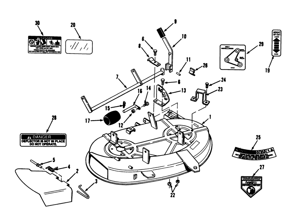 Deck Assembly Diagram and Parts List for 05-38SY02 2000001 - 2999999 Toro Lawn Mower