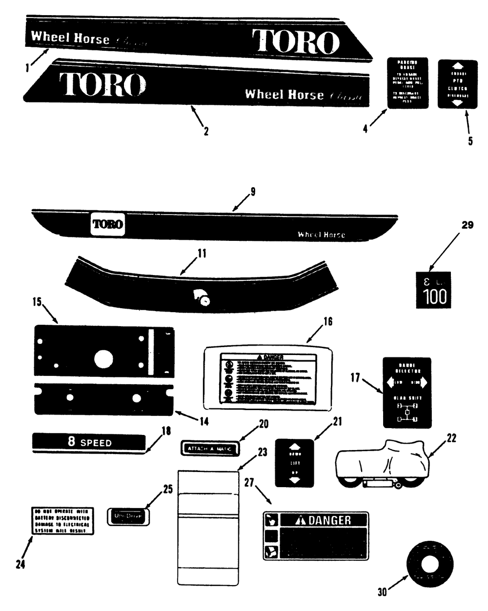 Decals Diagram and Parts List for R1-12K804 2000001 - 2999999 Toro Lawn Tractor