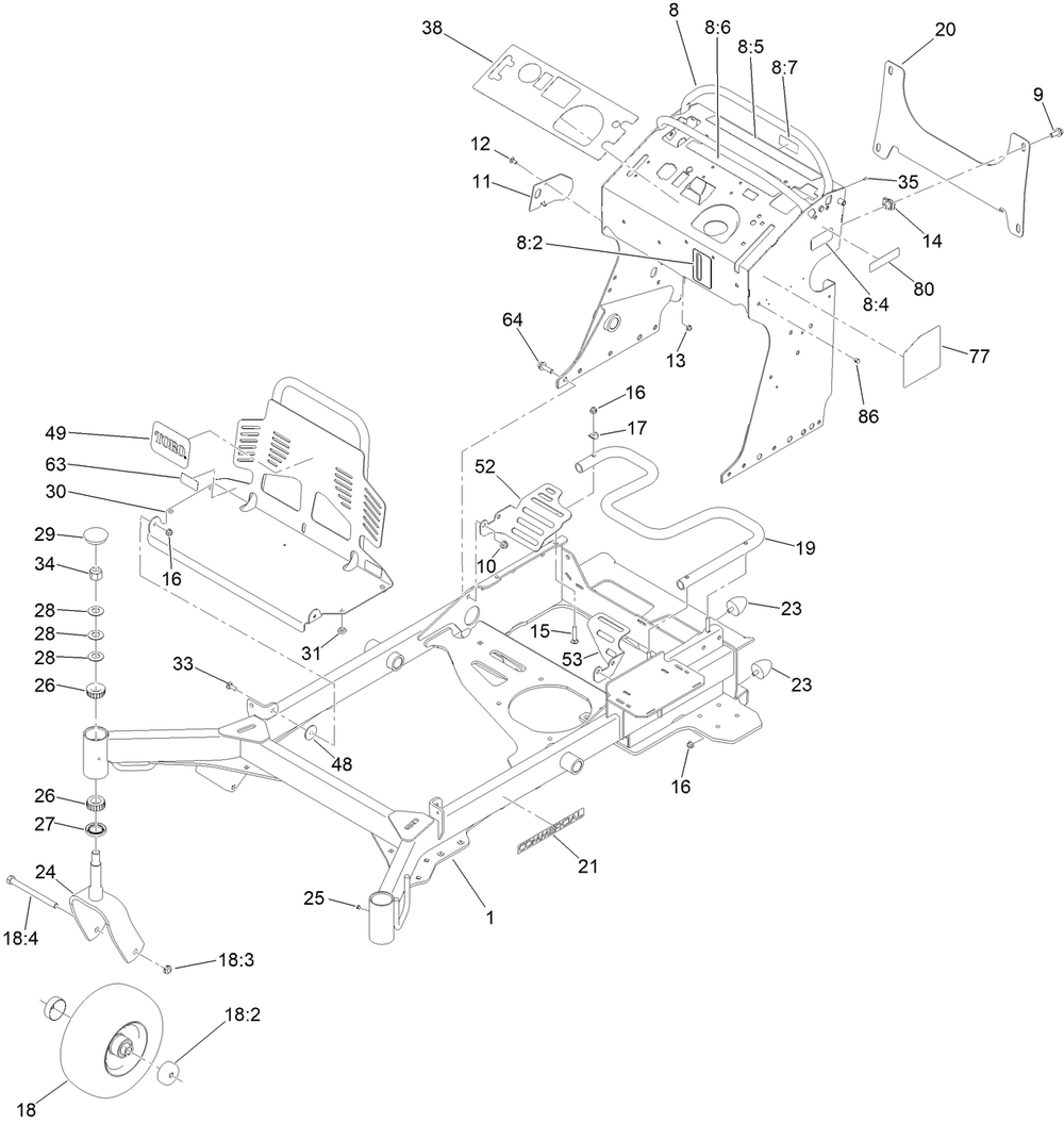 Frame Assembly Diagram and Parts List for 72513 415100000 - 999999999 Toro Lawn Mower