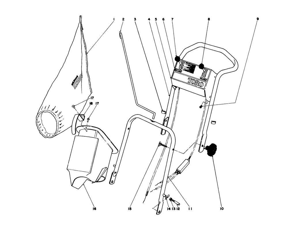 Handle Assembly Model No. 21610 Diagram and Parts List for 21711 6000001 - 6999999 Toro Lawn Mower
