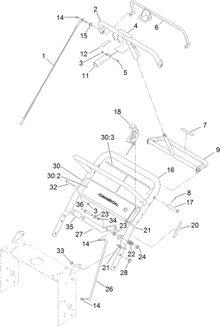 Handle And Control Assembly Diagram and Parts List for 30672 405670000-410299999 Toro Lawn Mower