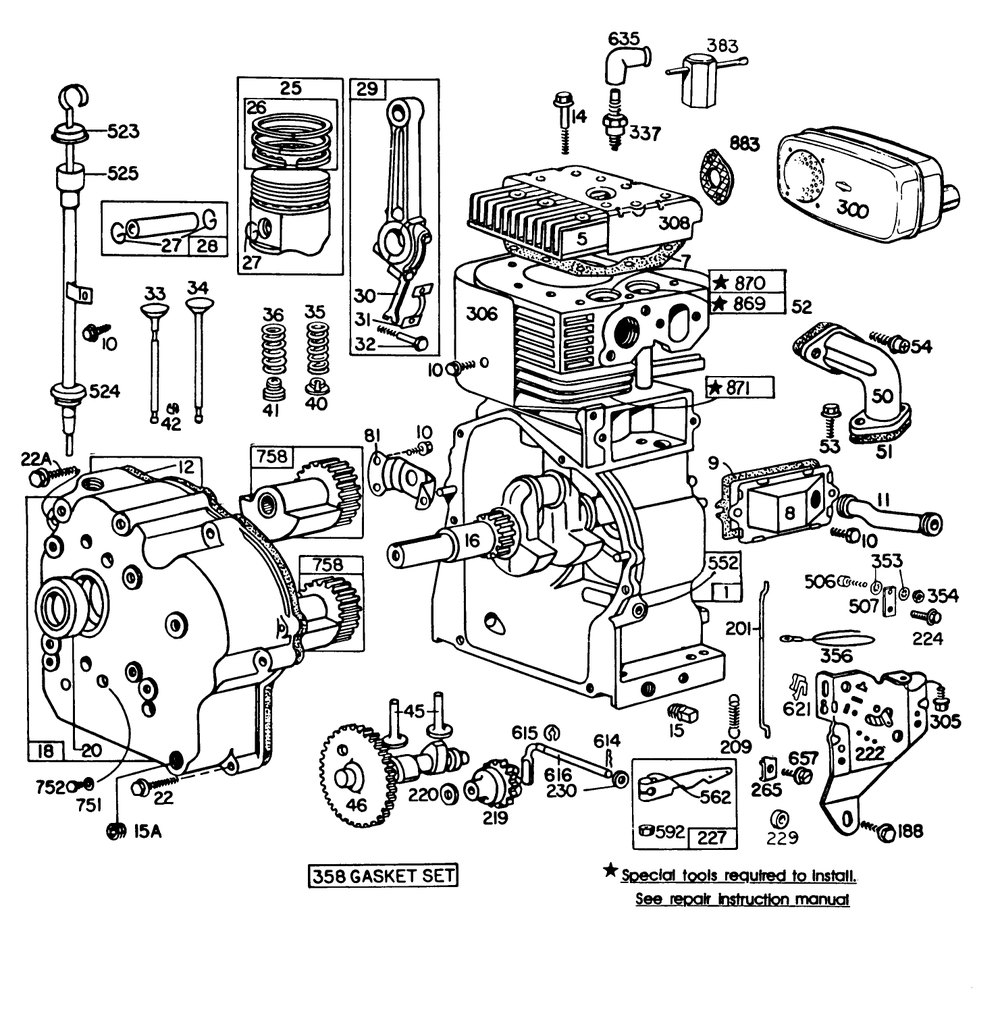 Engine Briggs & Stratton Model No. 252416-0677-01 Diagram and Parts List for 38095 5000001 - 5999999 Toro Snow Blower
