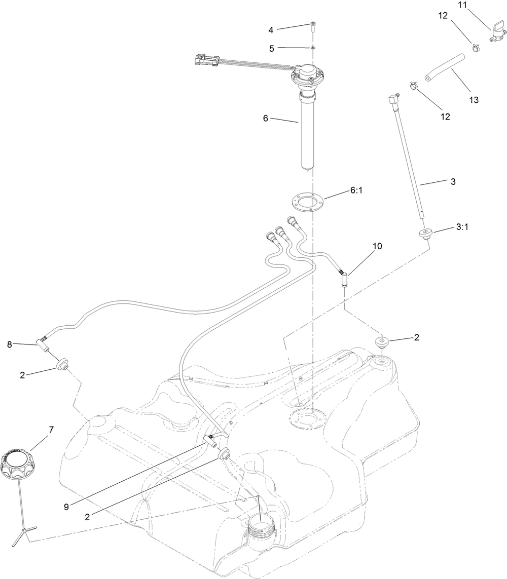 Fuel Tank Assembly Diagram and Parts List for 74942TE (316000001-316999999)(2016) Toro Lawn Tractor