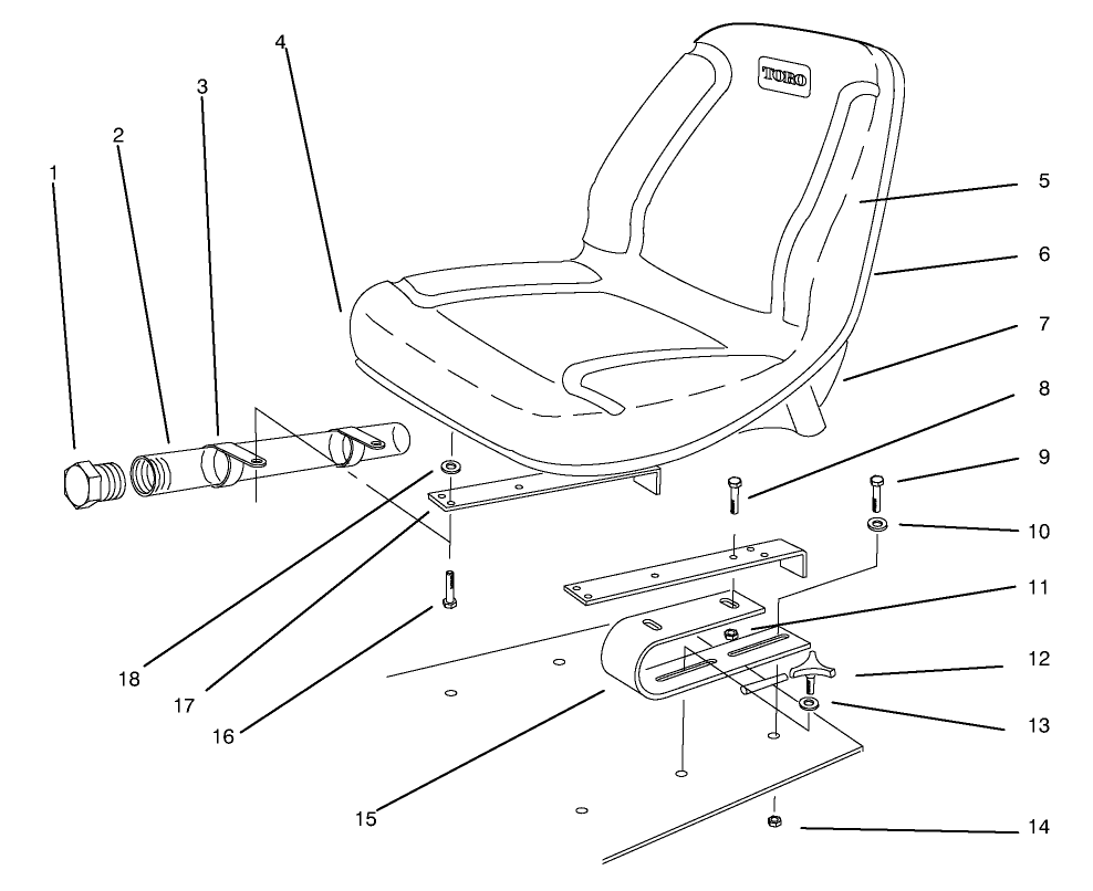 Seat Assembly Diagram and Parts List for 30620 790001 - 799999 Toro Lawn Tractor