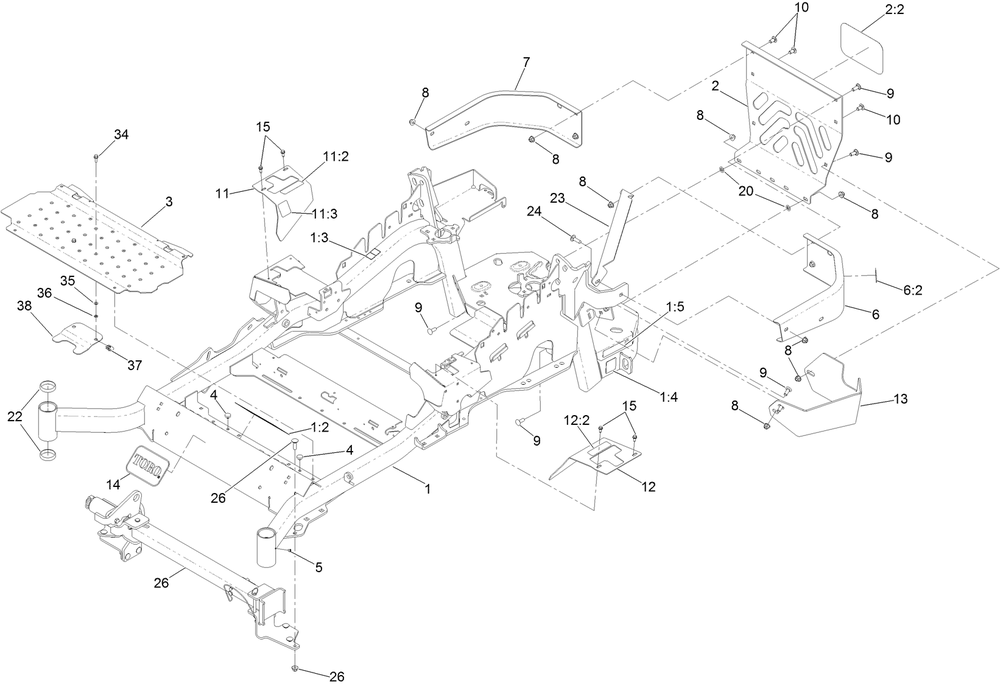 Main Frame Assembly Diagram and Parts List for 74925TE 403138045-404319999 Toro Lawn Mower