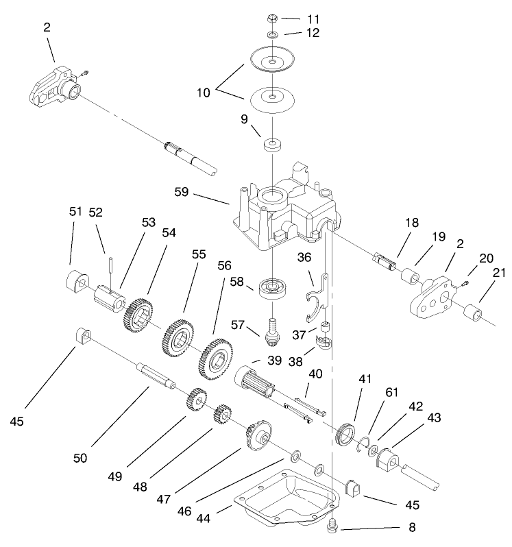 Gear Case Assembly Diagram and Parts List for 20476 6900001 - 6999999 Toro Lawn Mower