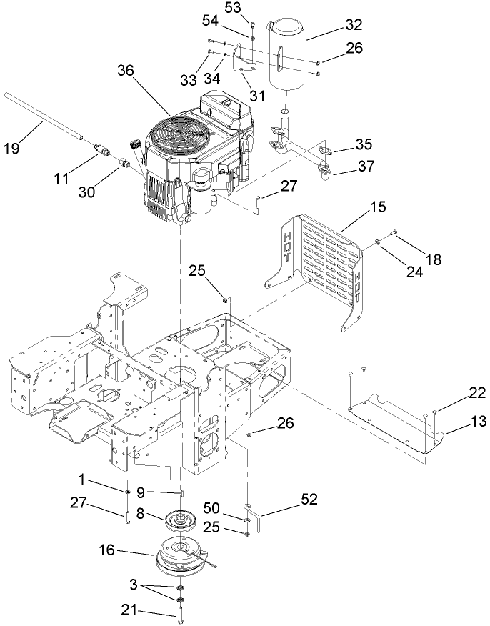 Engine, Clutch And Muffler Assembly Diagram and Parts List for 74410 (270002001-270999999)(2007) Toro Lawn Mower