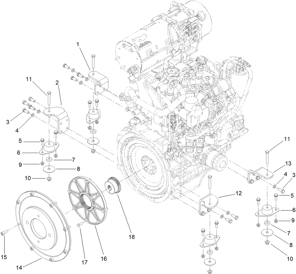 Engine Mount Assembly Diagram and Parts List for 25530T 323000000 - 999999999 Toro Lawn Tractor Accessories