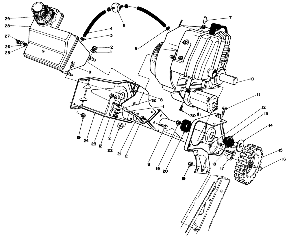 Engine & Main Frame Assembly Diagram and Parts List for 38186 2000001 - 2999999 Toro Snow Blower