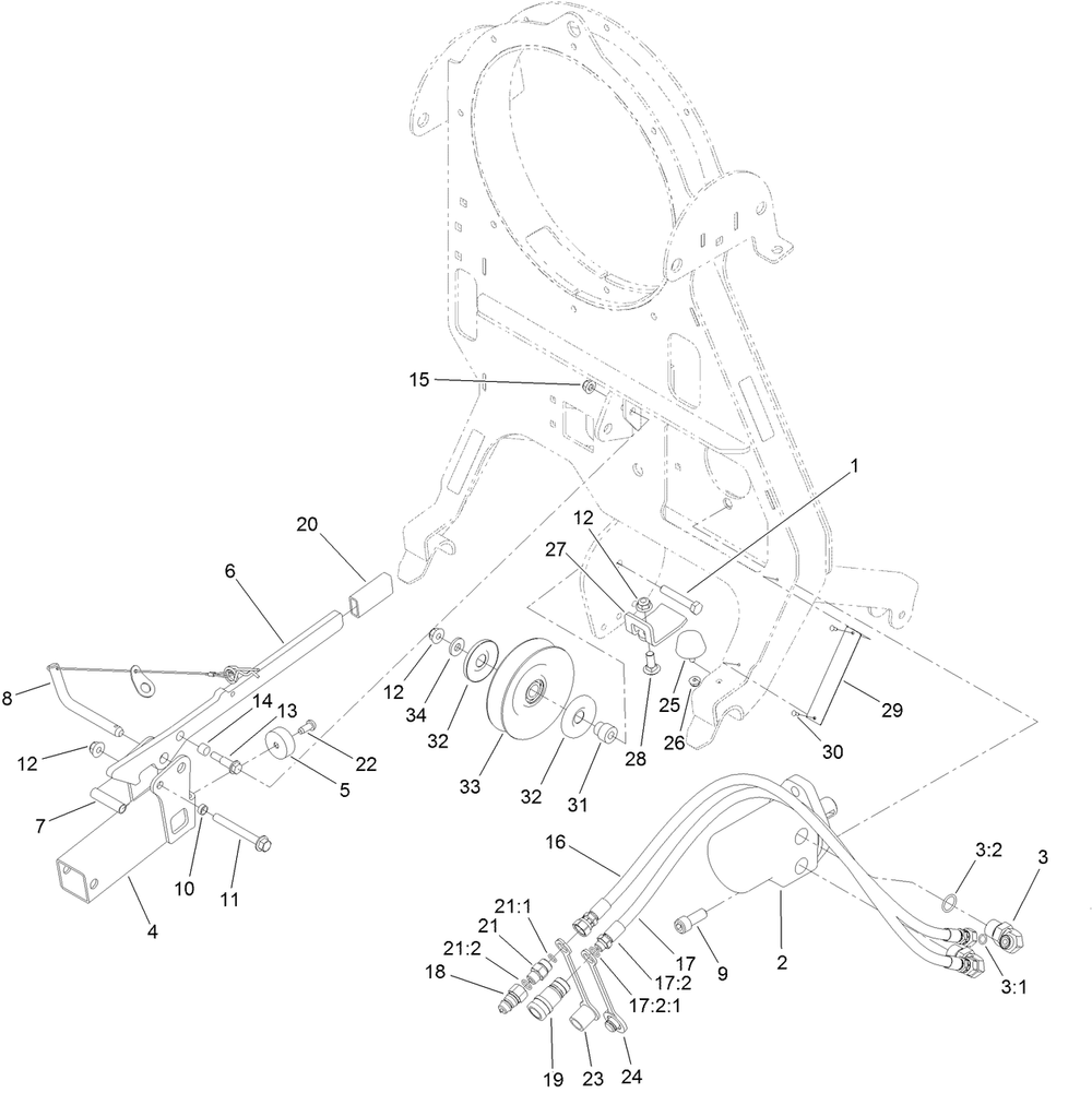 Blower Hitch, Motor And Pulley Assembly Diagram and Parts List for 78593 400000000-402859999 Toro Lawn Mower