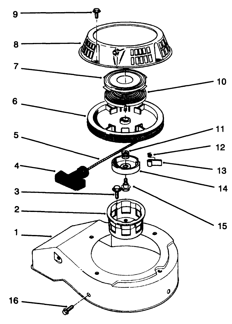 Recoil Assembly (Model No. 47pr4-3) Diagram and Parts List for 22026 5900001 - 5999999 Toro Lawn Mower