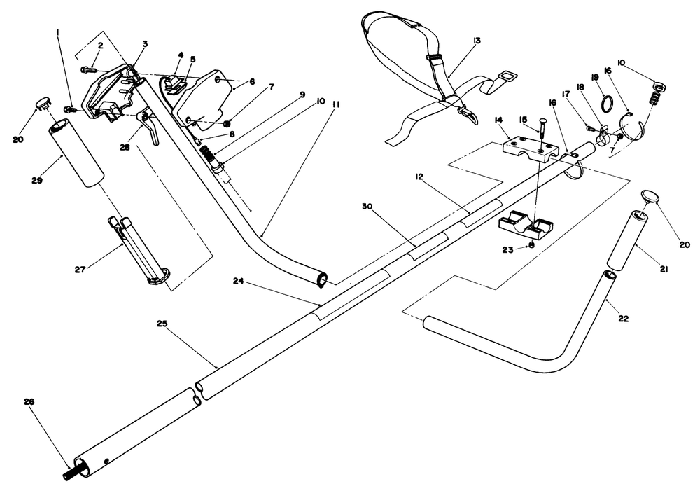 Handle Assembly Diagram and Parts List for 51645V 1000001 - 1999999 Toro Trimmer
