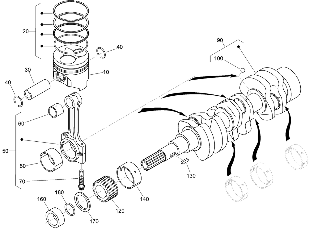Piston And Crankshaft Assembly Diagram and Parts List for 22337CP 410400000 - 999999999 Toro Lawn Tractor Accessories